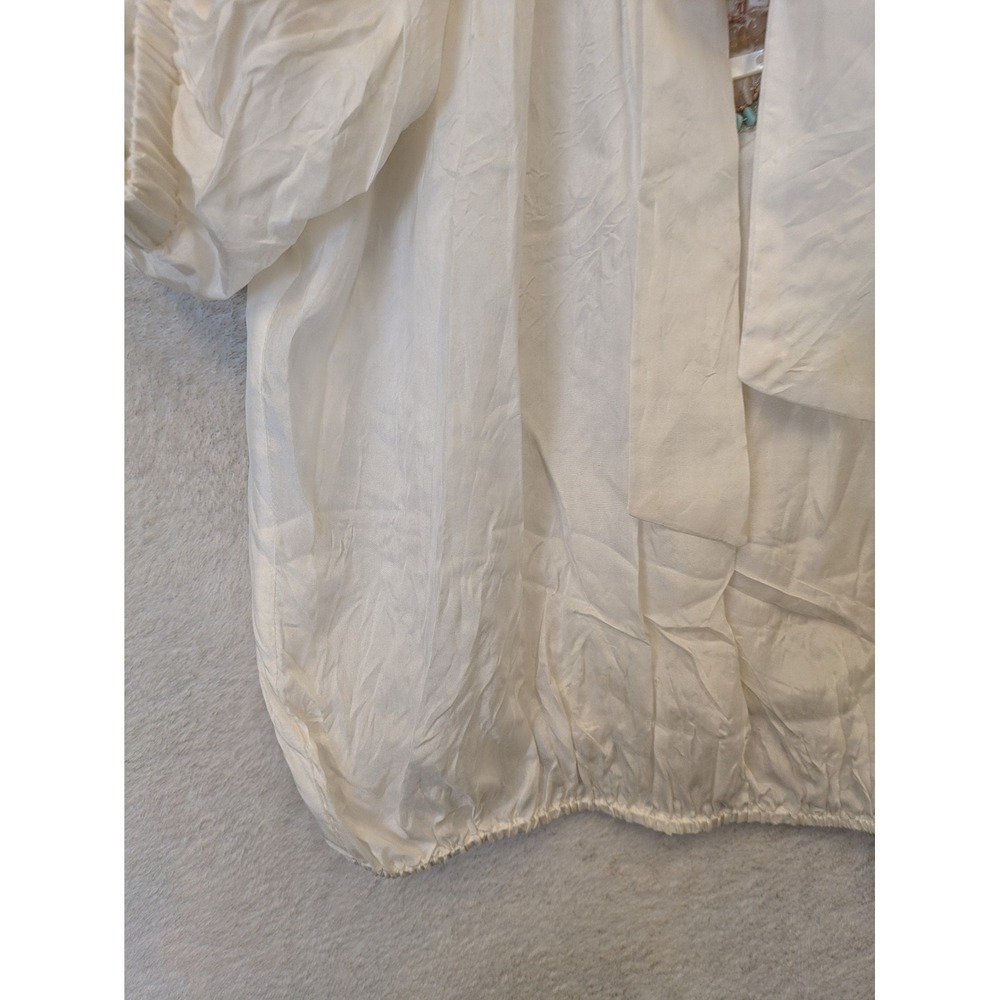 NEW Karen Kane Blouson Top Women's S White Silk Beaded Shell Trim Indian Summer - Picture 2 of 12